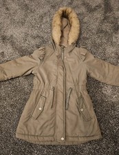 Girls Khaki Hooded Winter Coat -  Age 6 Years 