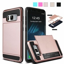For Samsung S10 S9+ Note 9 8 Hybrid Armor Case Cover With Slide Card Slot Holder