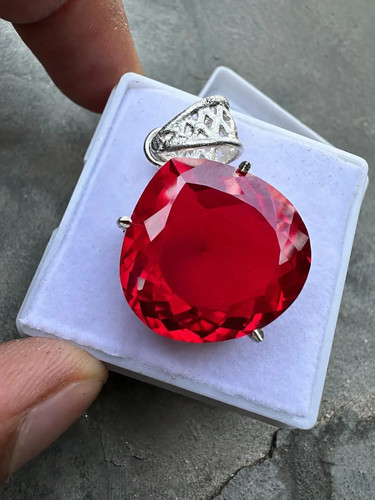 Natural red ruby pendant - "ruby", 925