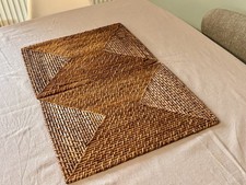 2 Large mid-century placemats Rattan Wicker Wood Placemats Vintage 70s 40x30cm