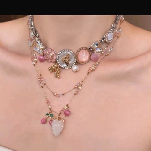 Pink strawberry charm layered - charm,