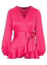 Kaleidoscope Size 12 Bright Pink Wrap Satin Frill Top Blouse NEW
