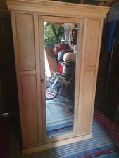 Antique Solid Pine Corner Wardrobe With full length Door Mirror