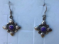 925 Silver  Purple Sugilite Drop Dangle Earrings