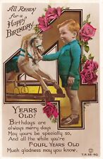 Vintage Postcard Happy Birthday, four years old, rocking horse Rotary Photo(CC4)