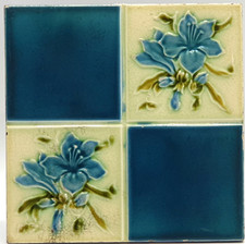 Antique Fireplace Tile Quartered Floral Moulded Majolica by Pilkington C1900 AE1