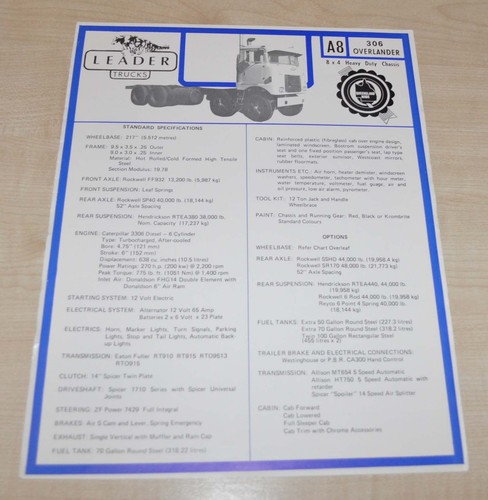 Leader 8x4 truck brochure - a8,