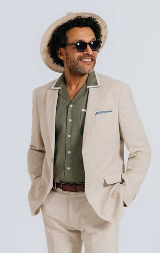 Oatmeal linen herringbone - oatmeal, suit