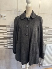 BHS Coat Size 14 Wool Mix Grey Buttons Up With Mohair Excellent Condition