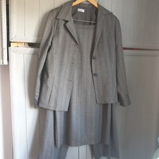 Vintage 90s Finn Karelia No Limits Grey  Suit Sz 10 3 Piece Pinstripe Red