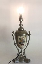 Antique Doulton Oil Lamp Urn Shaped Font Polished Steel Triform Base Electrified