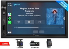 OBD+DVR+CAM+7" Car Stereo Radio Android 14 GPS SAT Nav CarPlay 2DIN Head Unit BT