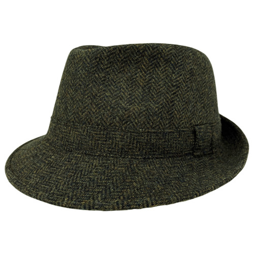 Green wool herringbone tweed - wool,