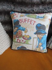 Paddington Bear Cushion Cover with Ticking Fabric Upcycled Handmade
