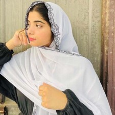 Hijab for Women Embroidered Scarves Muslim Turban Wraps Plain Lace Scarf Chiffon