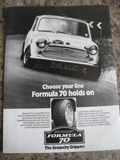 DUNLOP FORMULA 70 LOW PROFILE TYRES  MINI PMK 801F PLATE 1976 ADVERT A4 FILE 45