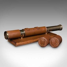 Vintage 2 Draw Telescope, English, Leather, Brass, Terrestrial Refractor, C.1960
