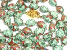 Vintage Chinese Cloisonne Enamel Bead Necklace Hand Knotted