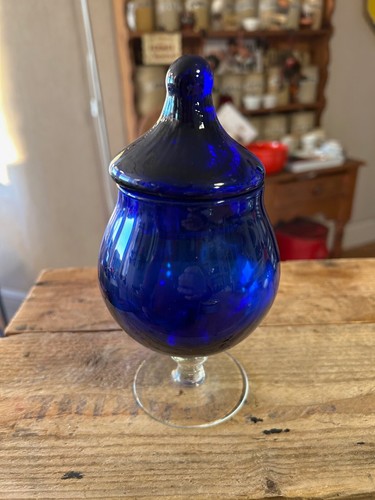 Vintage blue glass lidded - blue,