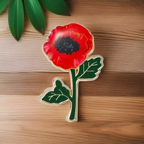 Red popy flower small badge - popy,