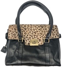 HOTTER HANDBAG H29 W24 D9 cm black real leather leopard print handles pockets