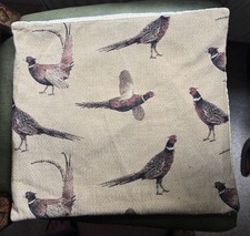 Pheasant pattern tapestry cushion cover 14” - beige/ sepia/ warm tones , w/ zip