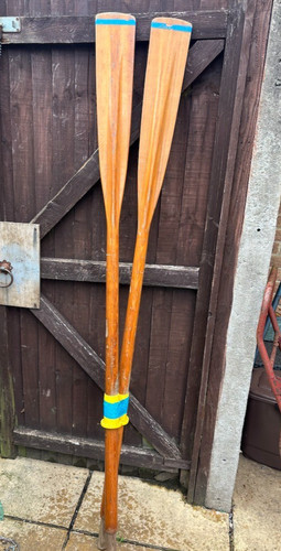 Vintage wooden boat oars pair - wooden,