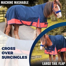 Navy/Red Water Resistant Half Neck 600 Denier Lite Horse Turnout Rug 5'3-6'9