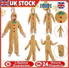UK Christmas-Kids Boys Gingerbread Man Costume Cosplay Jumpsuit With Hood-Xmas🎅