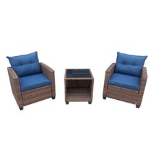 3 Pieces Outdoor PE Rattan Bistro Set, Patio Wicker Balcony Furniture with Tempe