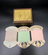 Vintage James Chadwick & Bro Wooden Advertising Box, 3 Cards Of Mending Wool