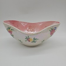 Large Maling Oval Lustre Bowl Floral Design With Reflective Glaze 