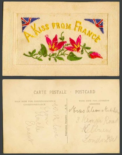 Ww1 silk embroidered french - silk,