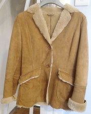 Vintage Classic Soft Sheepskin Shearling Jacket Beige Brown Pockets S Rijo