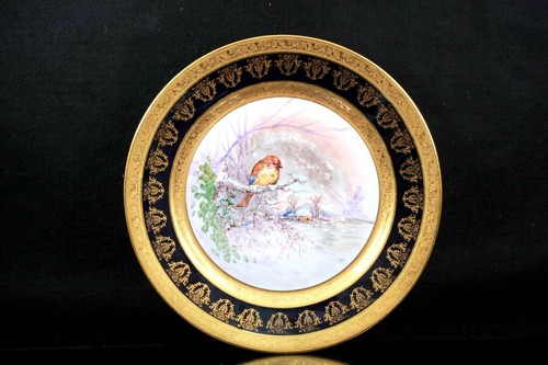 Limoges plate gold cobalt blue - limoges,