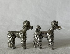 2 Solid Metal Small Miniature Dog Animal Ornaments. Identical Poodles #M3-534