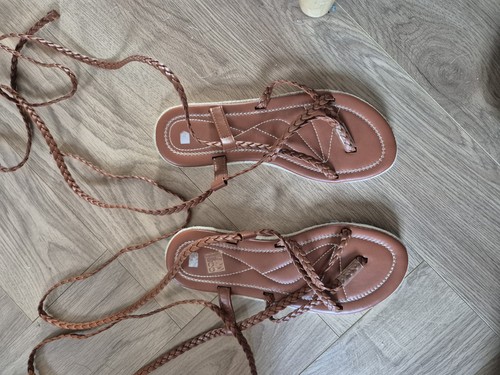 Ladies brown toe post sandals - brown,