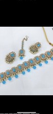 Indian Jewellery Light Blue And Gold Bridal Set Choker 