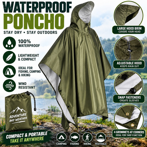 Waterproof rain poncho - waterproof, hooded