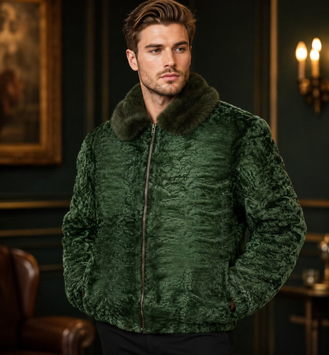 Men green persian lamb - green,