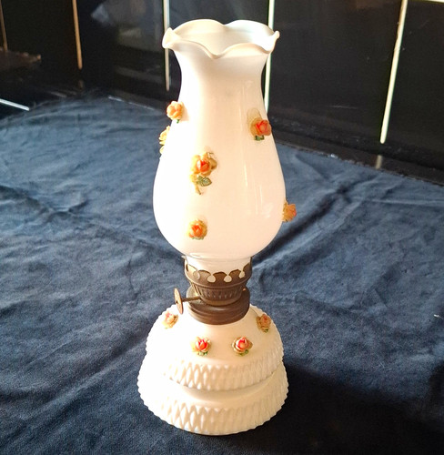 Old vintage white glass oil - old,