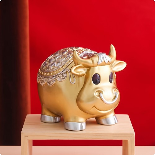 Bull piggy bank gold - piggy, gold-toned
