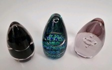 3 x WEDGEWOOD ENGLAND GLASS PAPERWEIGHTS Green Blue/Black/Clear.