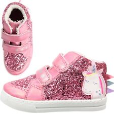 GIRLS PINK SPARKLY GLITTER UNICORN WINGS HI TOP TRAINERS SHOES UK SIZE 6-12