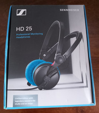 Boxed Blue Sennheiser HD 25 Wired Limited Edition Headphones Black Ex Condition