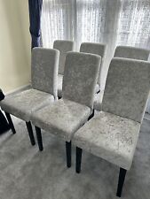 SET OF 6 MIDBACK CRUSHED VELVET DINING CHAIRS, CRUSHED SILVER, BRAND NEW