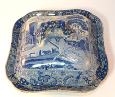 Antique Spode 9.25" Blue & White Castle Pattern Lidded Tureen  c1830  GAC