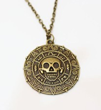 Pirates Of The Caribbean Necklace Skull Aztec Medallion Jack Sparrow Coin UK
