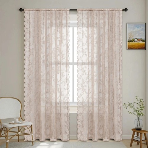 Lace sheer curtain panel - lace,