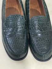 J.M.Weston 180 Loafers Shoes In Green Alligator Leather Size 6.5 Made To Order 